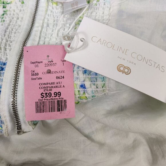 NEW Caroline Constas Women's Crop Top Size XL Linen Cotton White Watercolor Boho - Picture 3 of 7